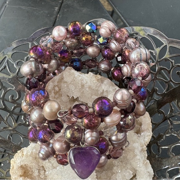 Handmade Purple Memory Wire Bracelet - Picture 3 of 4